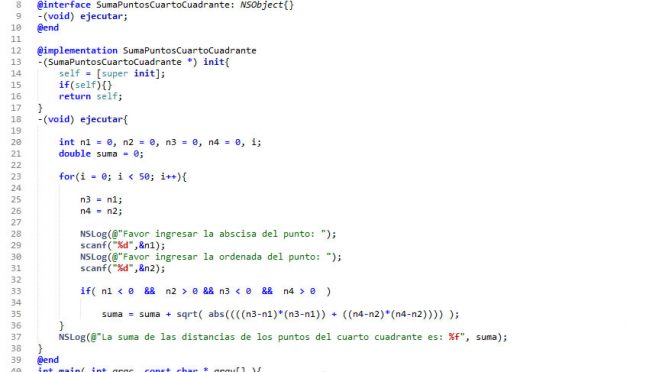 programacion en objective C: suma de puntos cuarto cuadrante