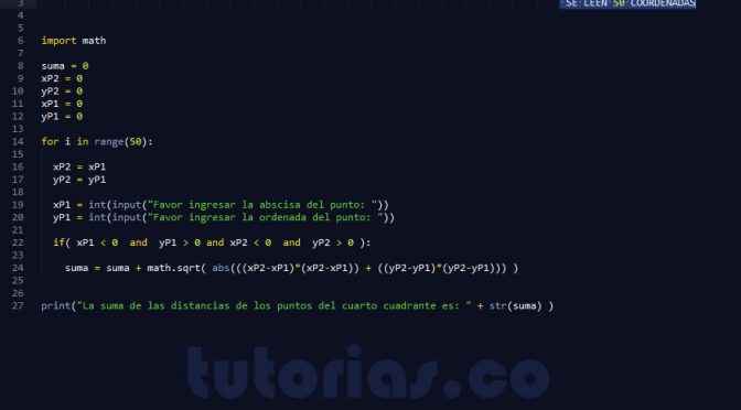 programacion en python: suma de puntos cuarto cuadrante