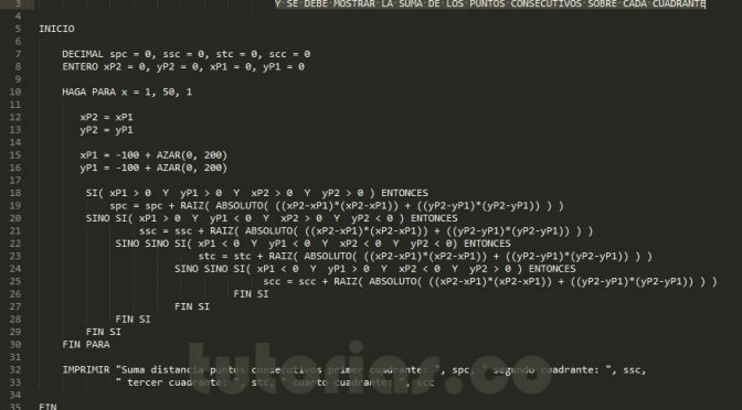 programacion en pseudocodigo: suma de puntos sobre cada cuadrante