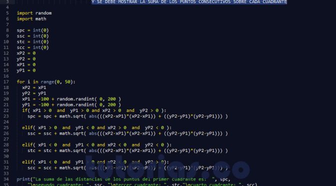 programacion en python: suma de puntos sobre cada cuadrante
