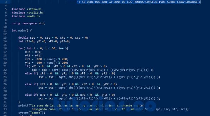 programacion en turbo C: suma de puntos sobre cada cuadrante