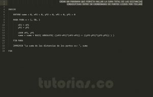 programacion en pseudocodigo: suma total de puntos sobre el plano cartesiano