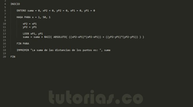 programacion en pseudocodigo: suma total de puntos sobre el plano cartesiano