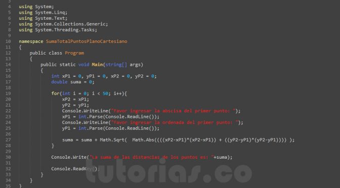 programacion en C#: suma total de puntos sobre el plano cartesiano
