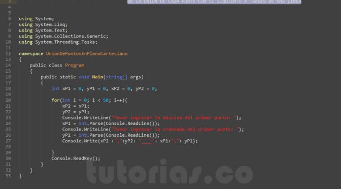 programacion en c#: union de puntos en plano cartesiano