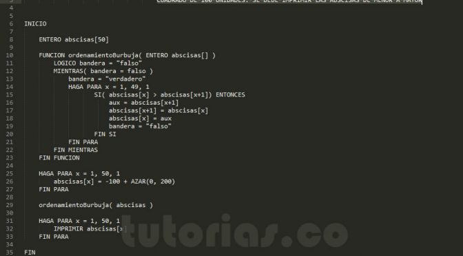 programacion en pseudocodigo: vector de abscisas