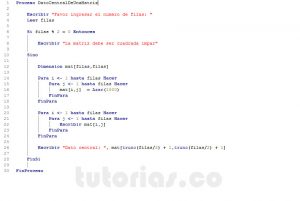 programacion en pseint: imprimir dato central de una matriz