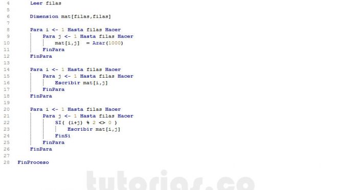 programacion en pseint: datos diagonales secundarias impares