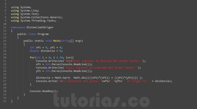 programacion en c#: distancia al origen