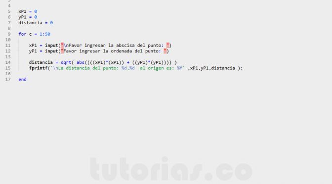 ciclo for – matLab (distancia al origen)