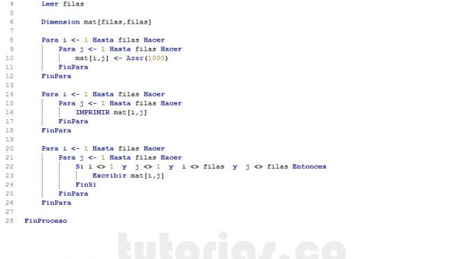 programacion en pseint: imprimir datos centrales de una matriz