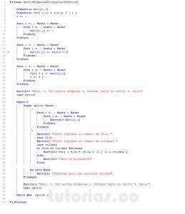 programacion en pseint: matriz dispersa triangular inferior