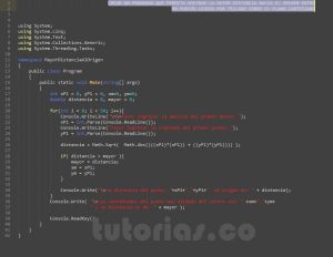 programacion en C#: mayor distancia al origen