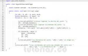 programacion en java: mayor distancia al origen