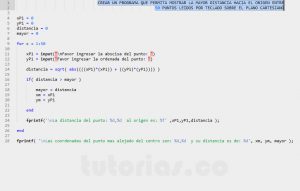 programacion en matLab: mayor distancia al origen