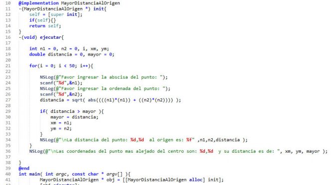 programacion en objective C: mayor distancia al origen