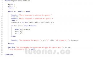 programacion en pseint: mayor distancia al origen