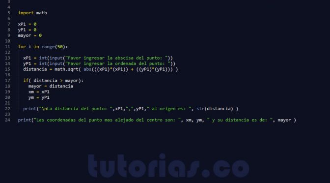 programacion en python: mayor distancia al origen