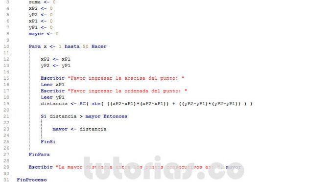 programacion en pseint: mayor distancia puntos consecutivos