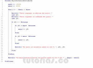 programacion en pseint: mayor distancia puntos eje Y