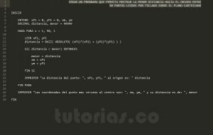 programacion en pseudocodigo: menor distancia al origen