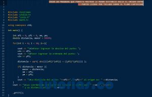 programacion en C++: menor distancia al origen