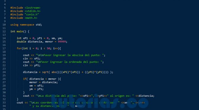 programacion en C++: menor distancia al origen
