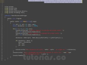programacion en C#: menor distancia al origen