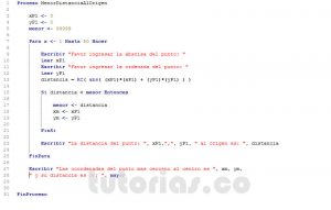 programacion en pseint: menor distancia al origen