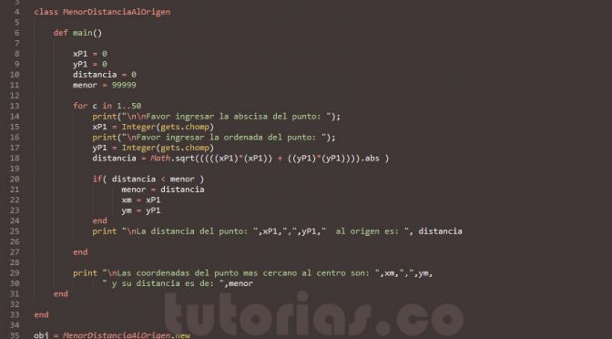 programacion en ruby: menor distancia al origen