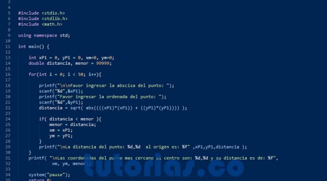 programacion en turbo C: menor distancia al origen