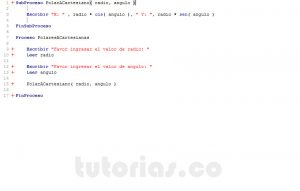programacion en pseint: coordenadas polares a cartesianas