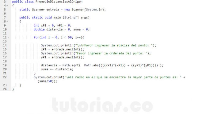 ciclo for – java (promedio distancias al origen)