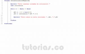 programacion en pseint: recta con inclinacion negativa