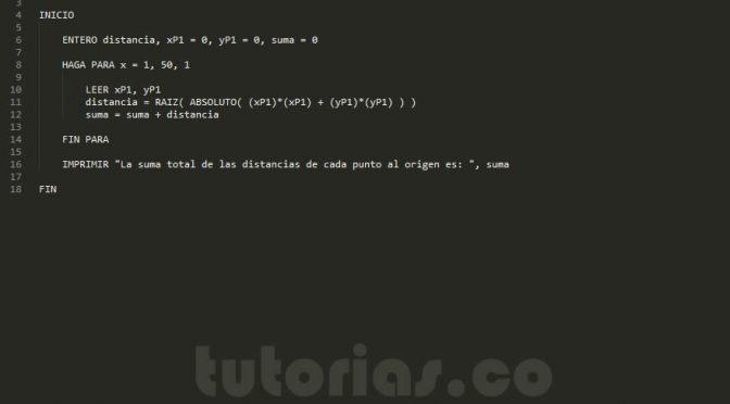 programacion en pseudocodigo: suma distancias al origen