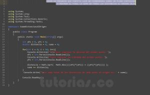 programacion en C#: suma distancias al origen