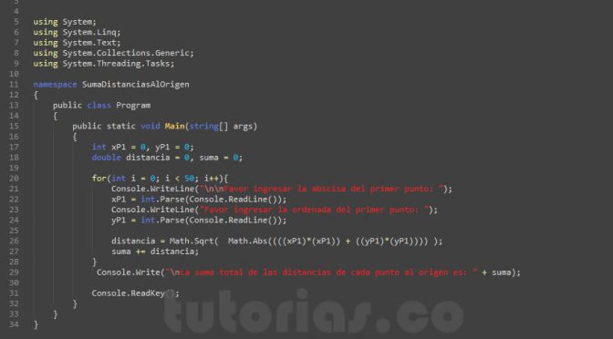 ciclo for – visualStudio c# (suma distancias al origen)