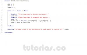 programacion en pseint: suma distancias al origen