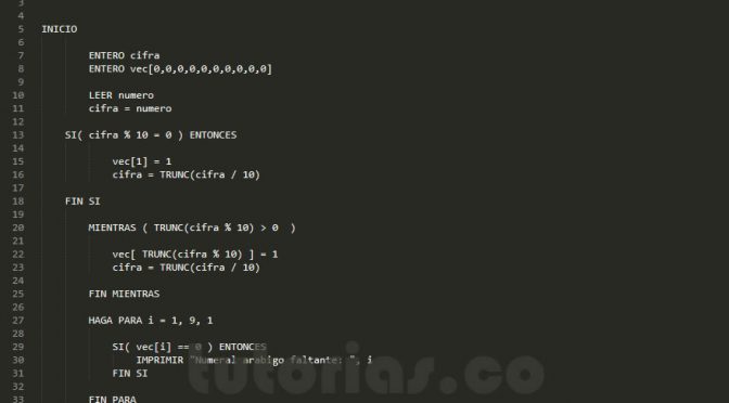 programacion en pseudocodigo: numeros arabigos faltantes