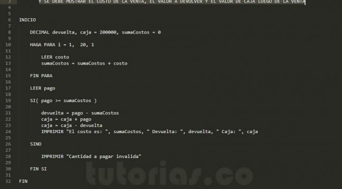 programacion en pseudocodigo: caja registradora simple