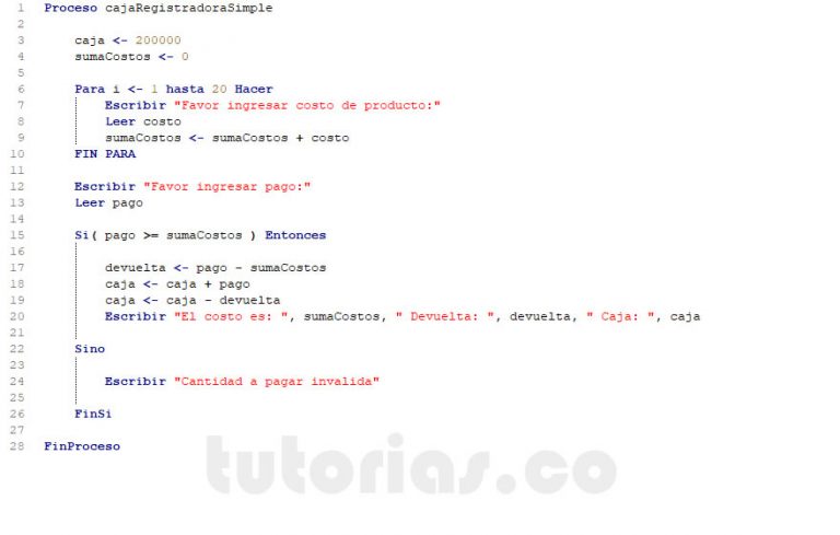 ciclo para – pSeint (caja registradora simple) | Tutorias.co