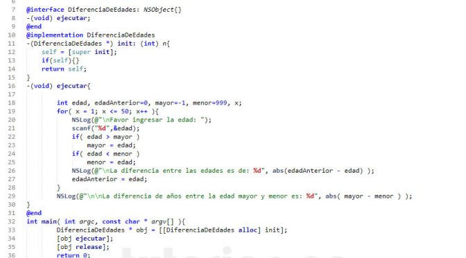 programacion en objective C: diferencia de edades