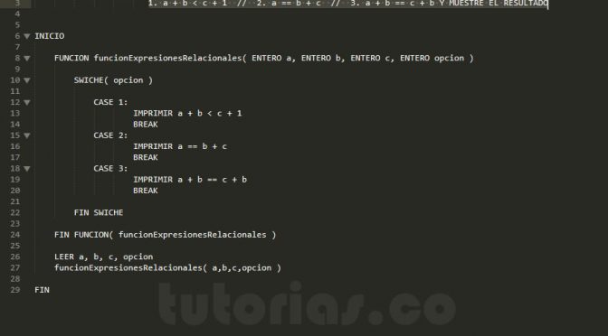 programacion en pseudocodigo: funcion expresiones relacionales