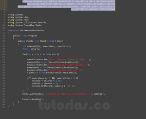 programacion en c#: incremento de salarios