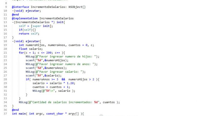 programacion en objective C: incremento de salarios