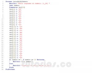 programacion en pseint: letra del alfabeto