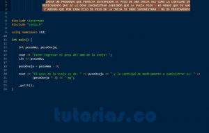 programacion en c++: peso de oveja y cantidad de medicamento