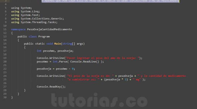 programacion en c#: peso de oveja y cantidad de medicamento