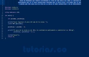 programacion en turbo C: peso de oveja y cantidad de medicamento