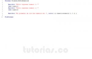 programacion en pseint: promedio de dos numeros